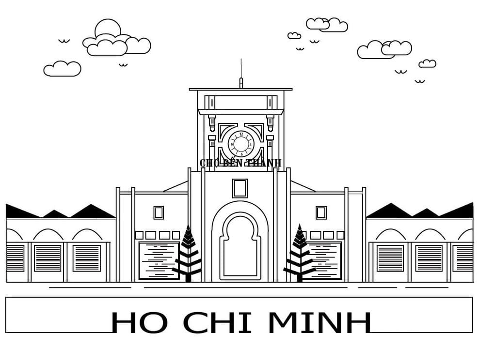 tranh tô màu Tô Màu Chợ Bến Thành