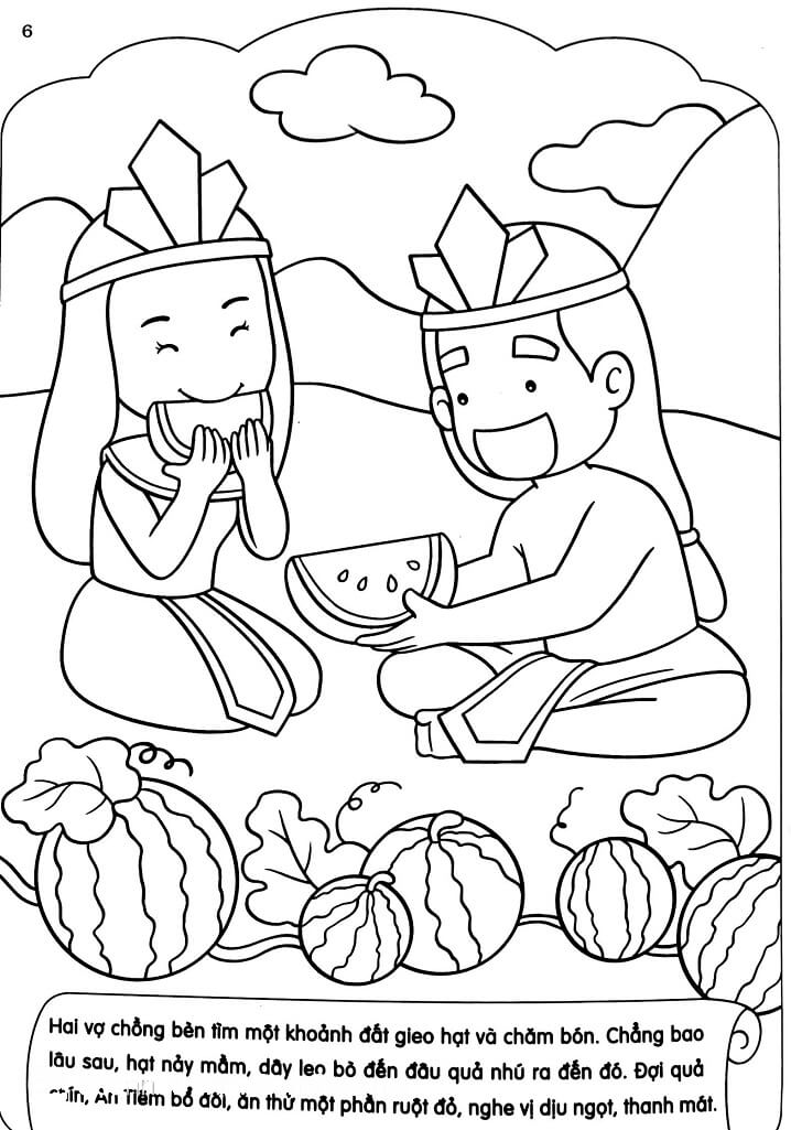 tranh tô màu Tô Màu Sự Tích Dưa Hấu