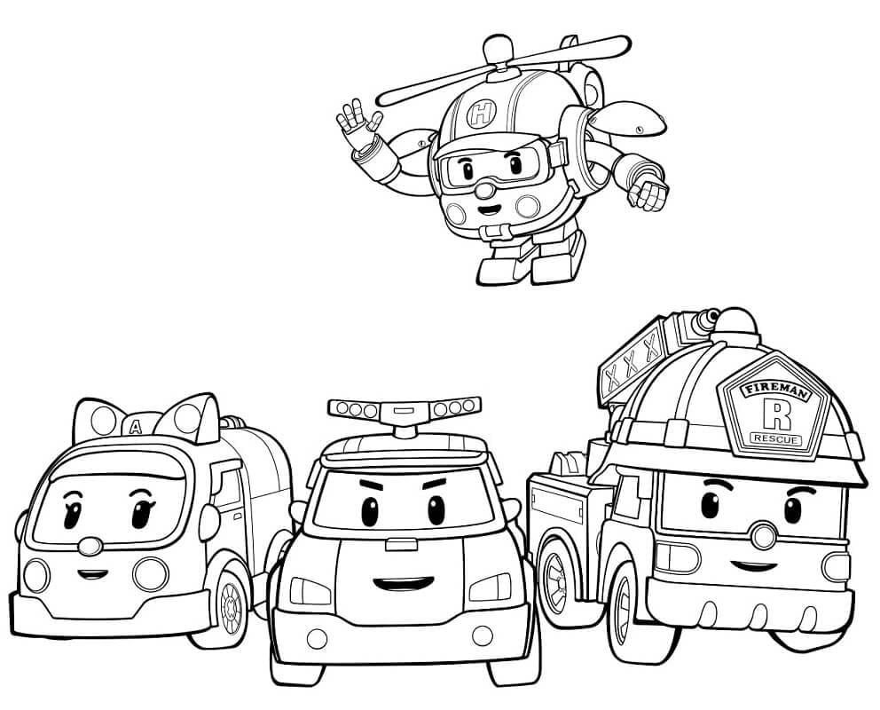 tranh tô màu Tô Màu Đội Xe Cứu Hộ Robocar Poli
